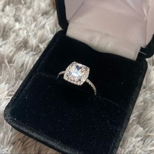 Faux Diamond Ring, Square Cut, Halo Surroundings, ‘Sliver’, Size 5
